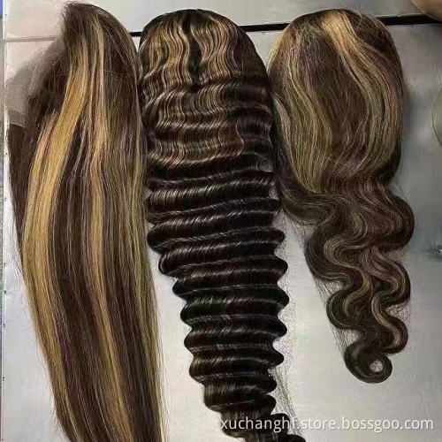 P4/27 1B/27 Highlight Wig 4*4 Straight Lace Closure Human Hair Wig Pre Plucked Ombre Piano Color 13x4 Lace Front Wigs for Women